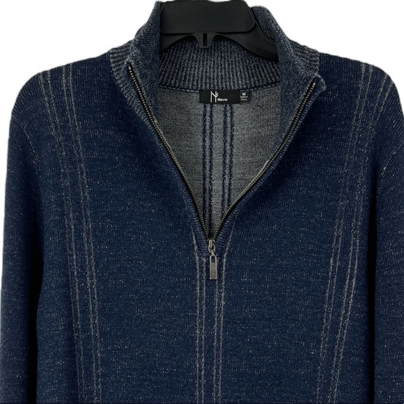 Neve quarter zip Mens Blue and White Size medium 100% Murano wool Sweater - Picture 4 of 12